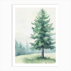 Hemlock Tree Atmospheric Watercolour Painting 1 Art Print