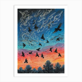 Crows At Sunset 1 Art Print