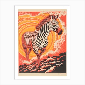 Zebra Running Linocut Inspired  2 Art Print