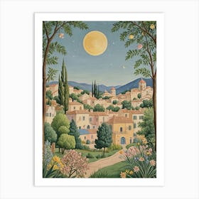 Moonlight In The Village Art Print