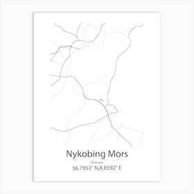 Nykobing Mors,Denmark Minimalist Map Art Print