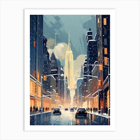 Winter Travel Night Illustration New York City Usa 3 Art Print