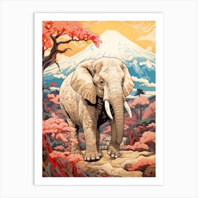 Elephant Animal Drawing In The Style Of Ukiyo E 2 Art Print
