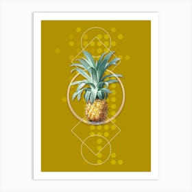 Vintage Pineapple Botanical with Geometric Line Motif and Dot Pattern n.0418 Art Print