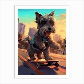 Miniature Schnauzer Dog Skateboarding Illustration 1 Art Print