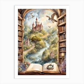 Book Illustration Castle Book To Write Art Print