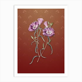 Vintage Purple Evening Primrose Botanical on Falu Red Pattern n.1537 Art Print