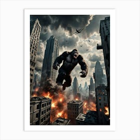 Giant Chaos: The Giant Gorilla Clashes with Warplanes Over New York Art Print