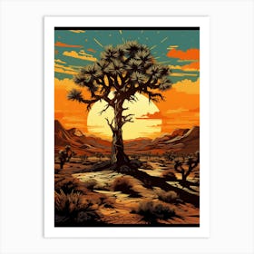 Joshua Tree In Desert In Gold And Black (4) Art Print