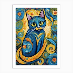 Blue Cat Painting Art Print