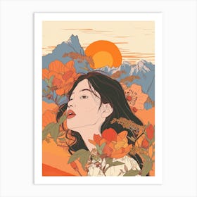 Asian Girl With Flowers Art Print