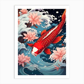 Koi Fish Animal Drawing In The Style Of Ukiyo E 4 Art Print