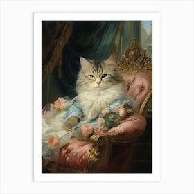 Cat On Pink Throne Rococo Style 1 Art Print