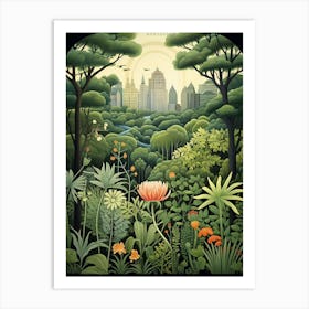 Central Park Conservatory Garden Usa Henri Rousseau Style 1 Art Print