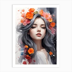 Girl With Flowers 13 Art Print