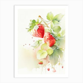 Day Neutral Strawberries, Plant, Storybook Watercolours Art Print