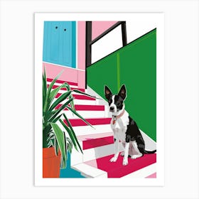 Dog On Stairs Art Print