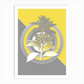 Vintage Chinese New Year Flower Botanical Geometric Art in Yellow and Gray n.011 Art Print
