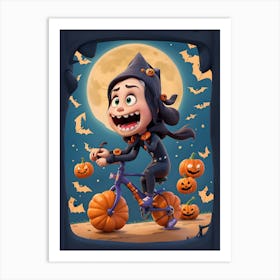 Halloween Girl Riding A Bike Art Print