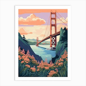 The Golden Gate Bridge   San Francisco, Usa   Cute Botanical Illustration Travel 0 Art Print