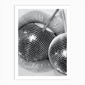 BITE me - Disco Cherry & Lips Black And White Art Print