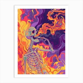 Psychedelic Skeleton Smoking A Cigarette 1 Art Print