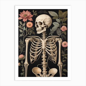 Botanical Skeleton Vintage Flowers Painting (46) Art Print