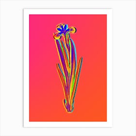 Neon Harlequin Blueflag Botanical in Hot Pink and Electric Blue n.0088 Art Print
