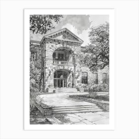 The Blanton Museum Of Art Austin Texas Black And White Watercolour 3 Art Print