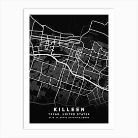 Killeen Texas USA Black Map Art Print