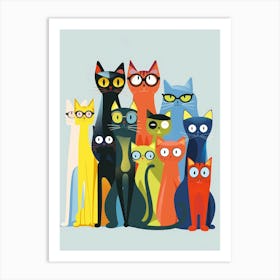 Group Of Cats With Glasses 3 Art Print