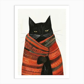 Black Cat With Scarf Canvas Print Art Print