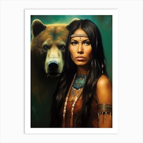 Muskogee Creek Native American Woman With A Bear Art Print