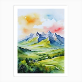 Watercolor Of Mountains 2 Art Print