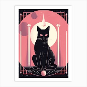 The Fool Tarot Card, Black Cat In Pink 2 Art Print