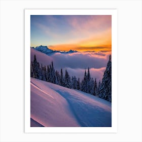 Chamonix, France Sunrise Skiing Poster Art Print