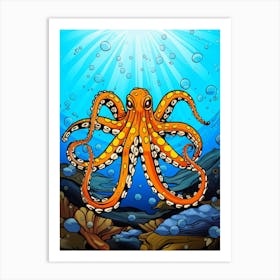 Mimic Octopus Retro Pop Art 3 Art Print