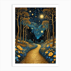 Starry Night Forest By Klimt Style (4) Art Print