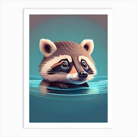 Cute Raccoon In The Water Art Print