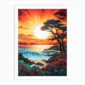 Coral Beach Australia At Sunset, Vibrant Painting 11 Art Print