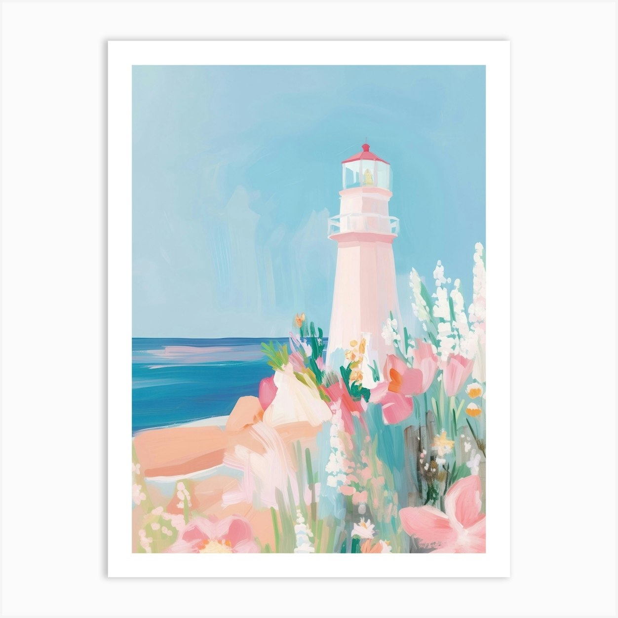 Pink Lighthouse Painting Art Print by Banevici