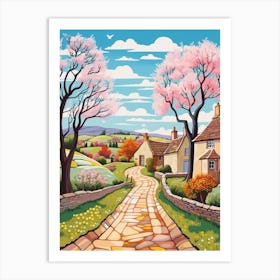 The Cotswolds England 3 Hike Illustration Art Print