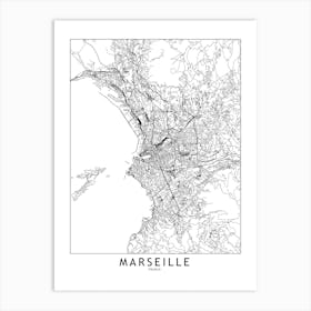 Marseille White Map Art Print