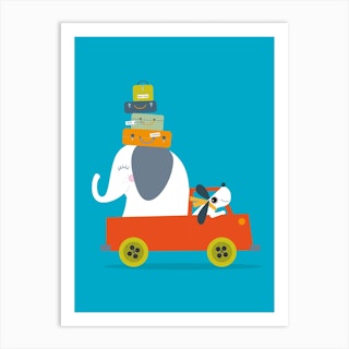 Elephant And Dog Go On An Adventure Art Print