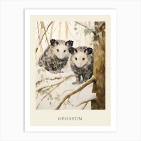 Winter Watercolour Opossum 2 Poster Art Print