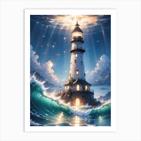 A Lighthouse In The Middle Of The Ocean 28 Art Print