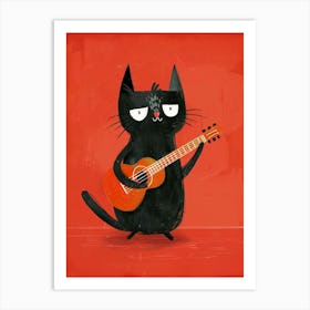 Black Cat Playing Guitar 3 Art Print