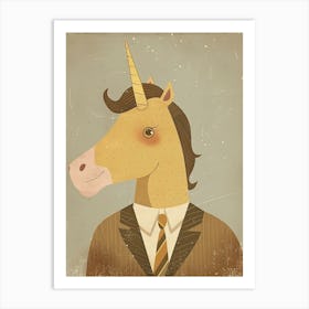 Unicorn In A Suit & Tie Mocha Muted Pastels 1 Art Print