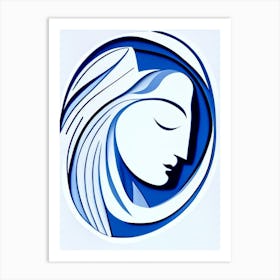 Compassion Symbol Blue And White Line Drawing Art Print