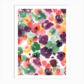 Abstract Watercolor Flowers Spicy Art Print